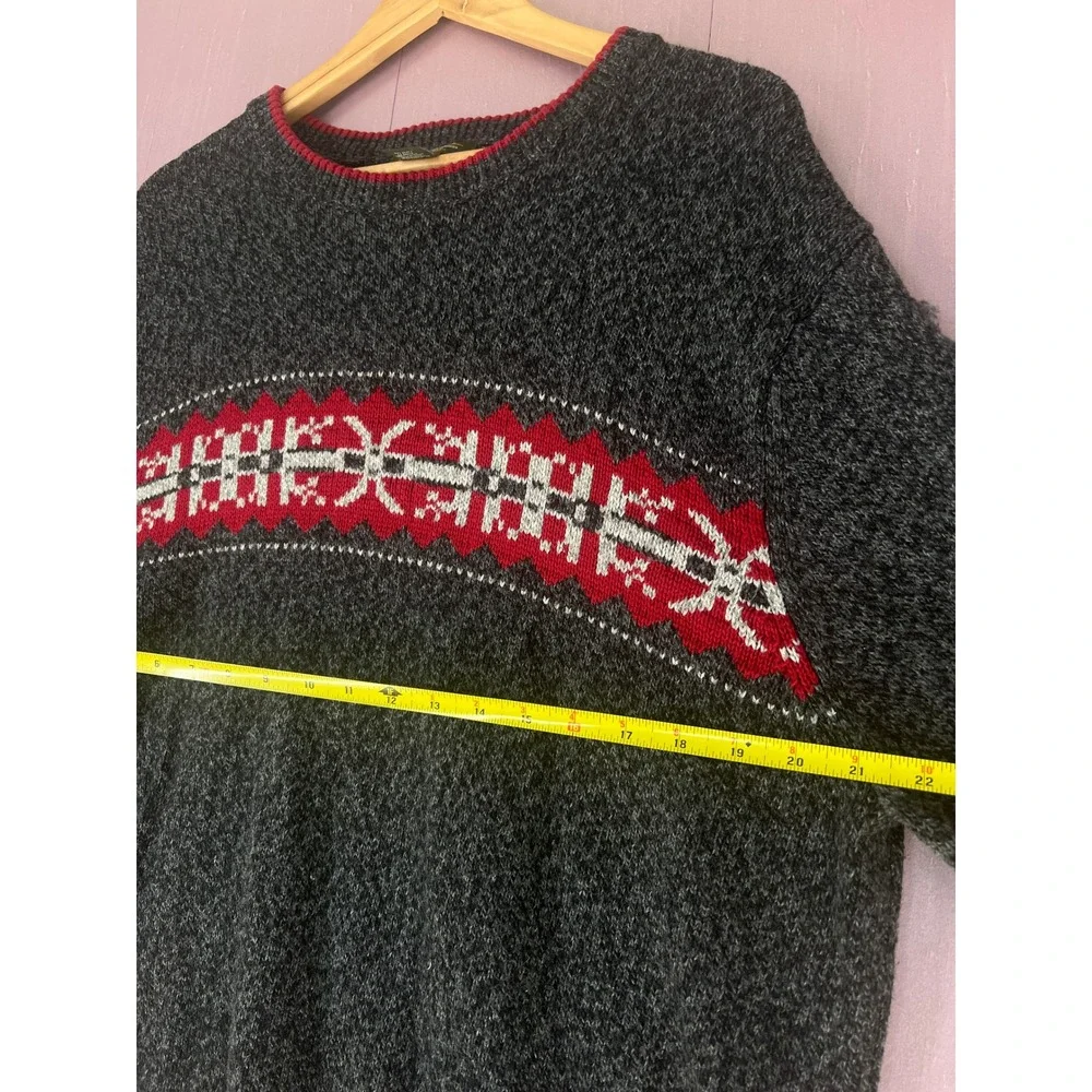 Eddie Bauer Mens XL Charcoal Grey Fair Isle Nordic Cotton Blend Crewneck Sweater